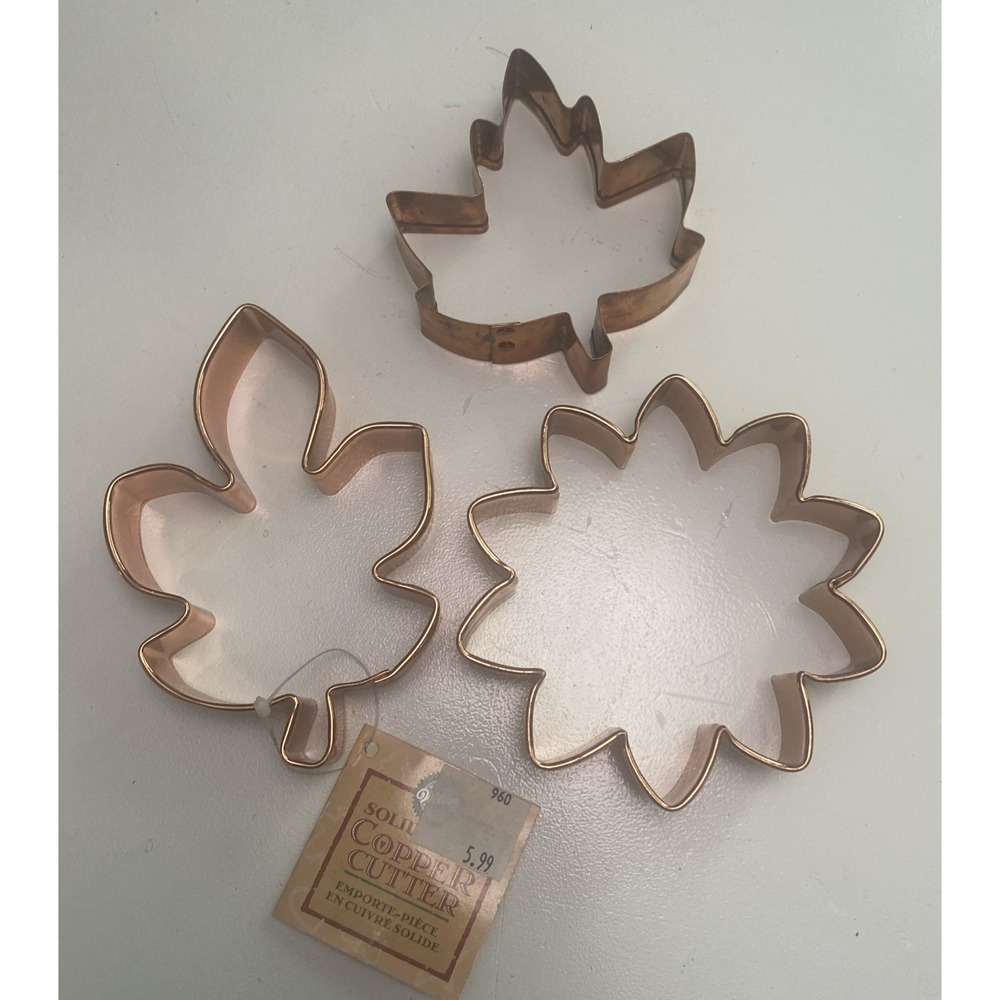 Copper Cookie Cutters Large Size Heavyweight Lot of 3 Fall Leaves